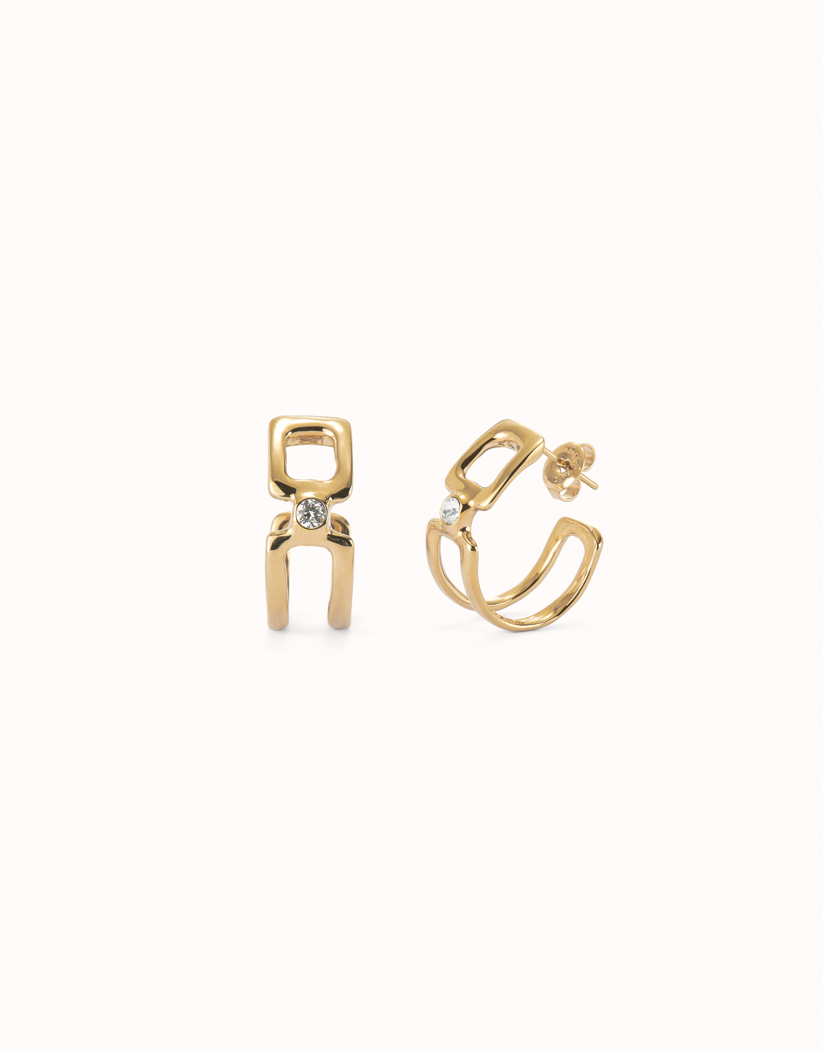 Hoop earrings with white topaz, Golden, large thumbnail