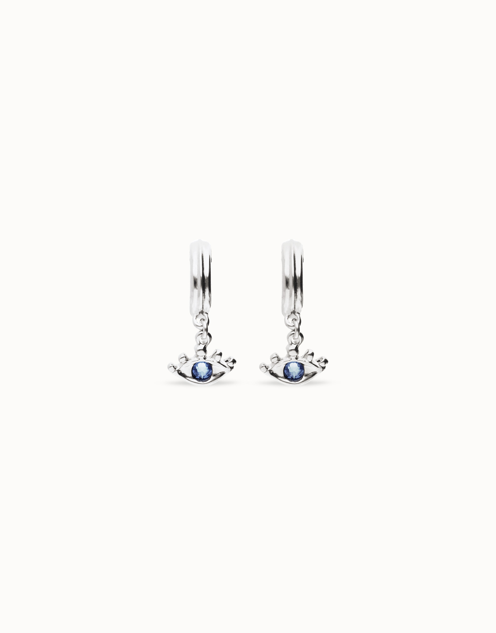 Eye-shaped drop earrings with blue crystal, Silver, large thumbnail