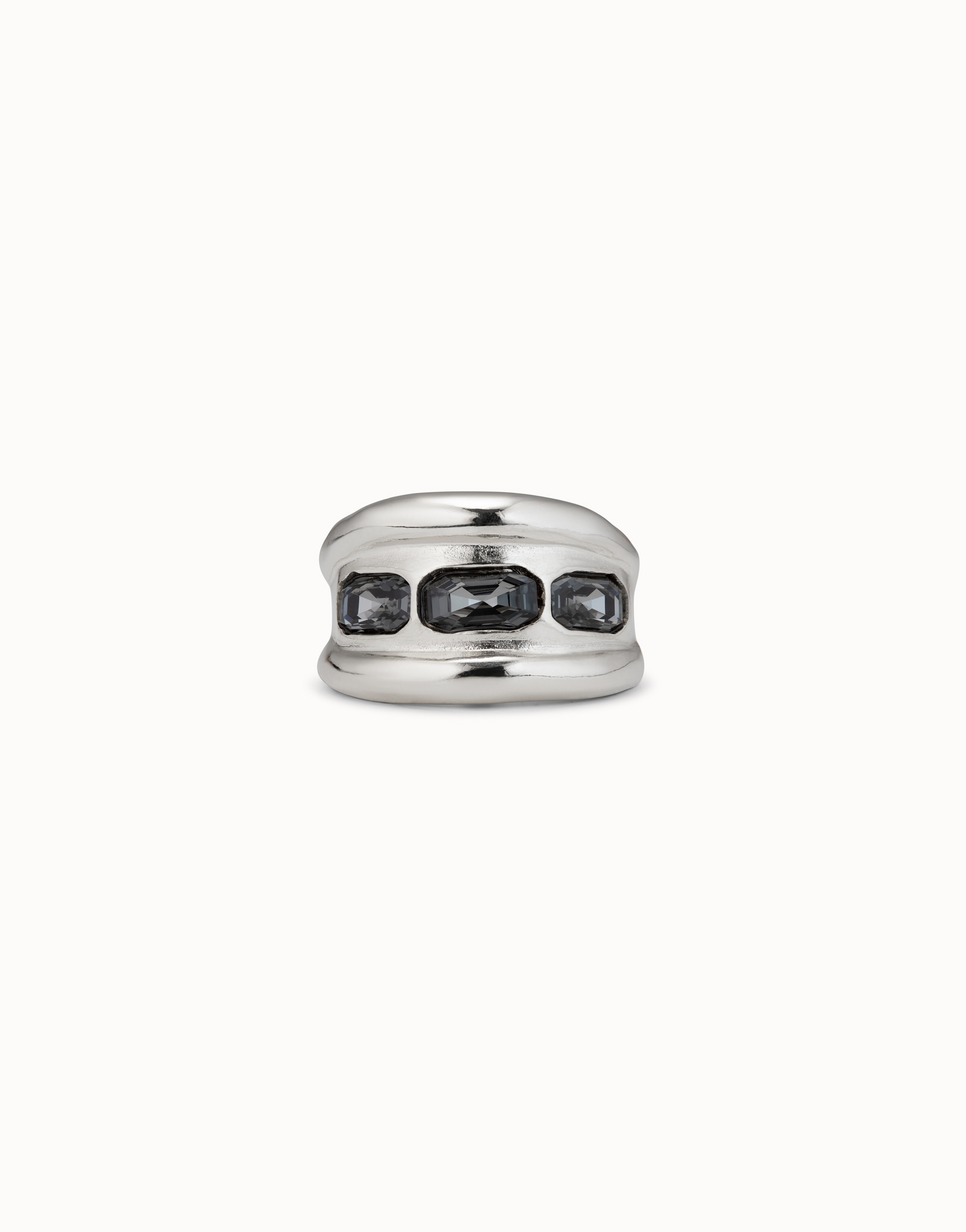 Ring with 3 grey crystals, Silver, large thumbnail
