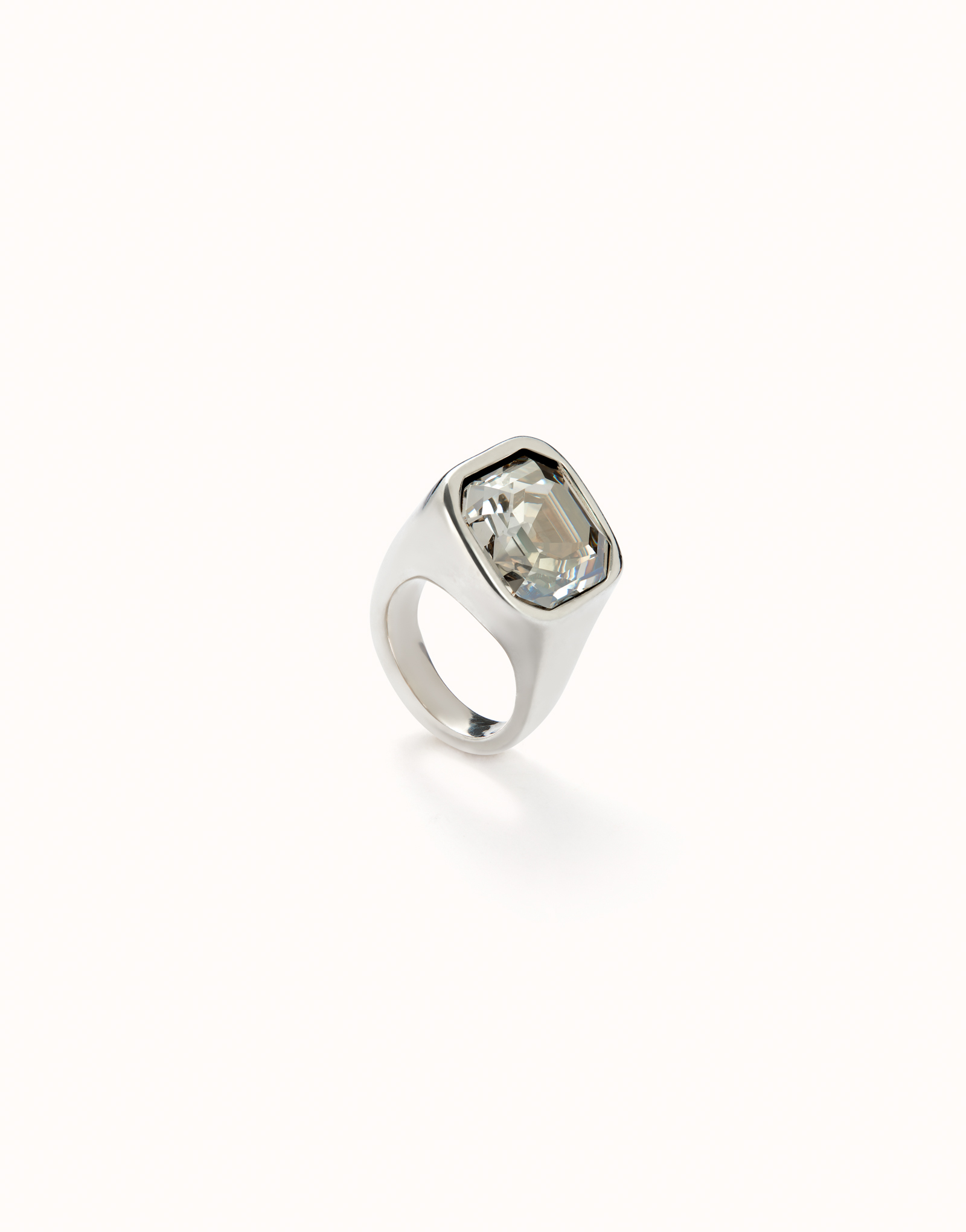 Square shape ring with crystal, Silver, large thumbnail