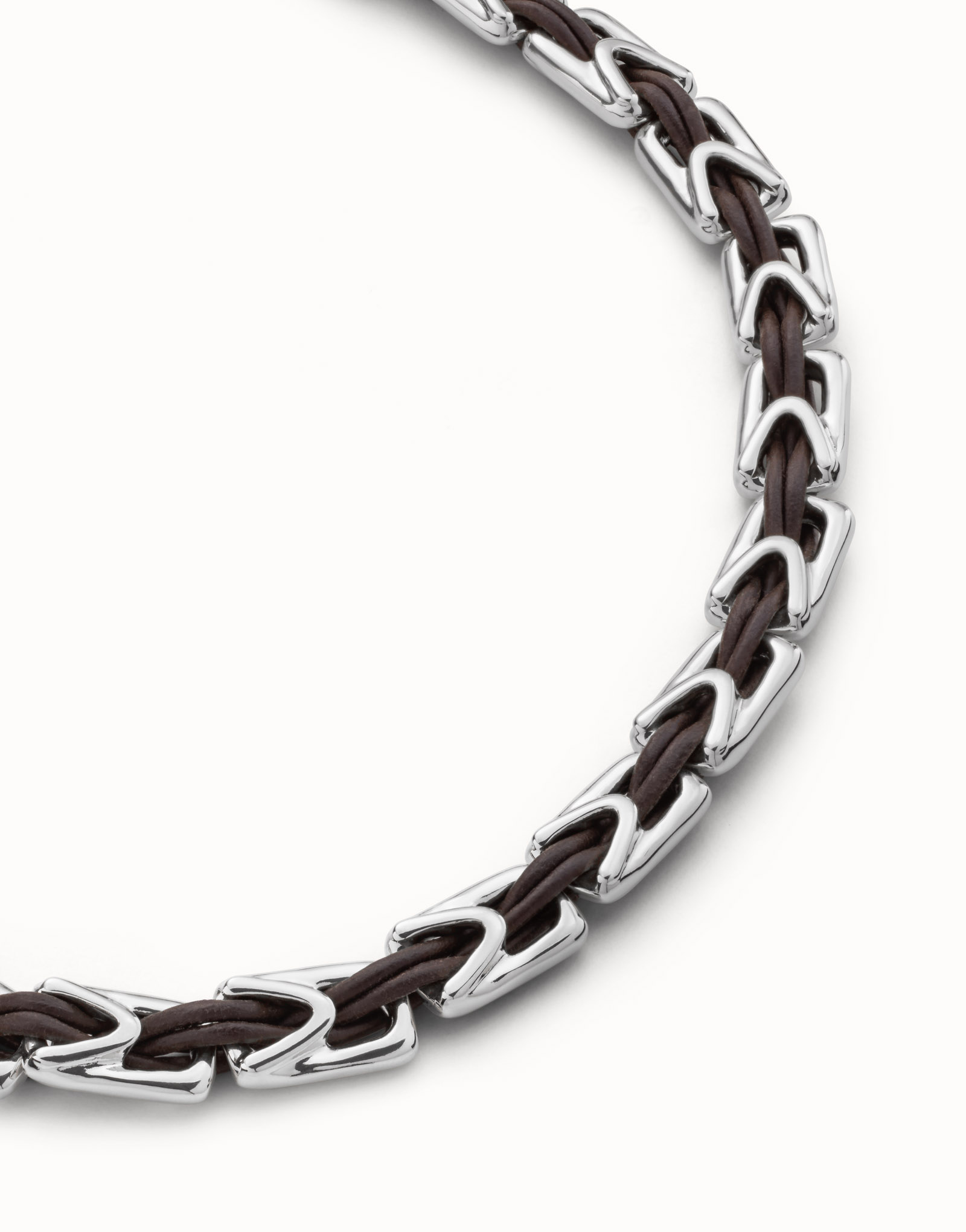 Short leather necklace with links, Silver, large thumbnail
