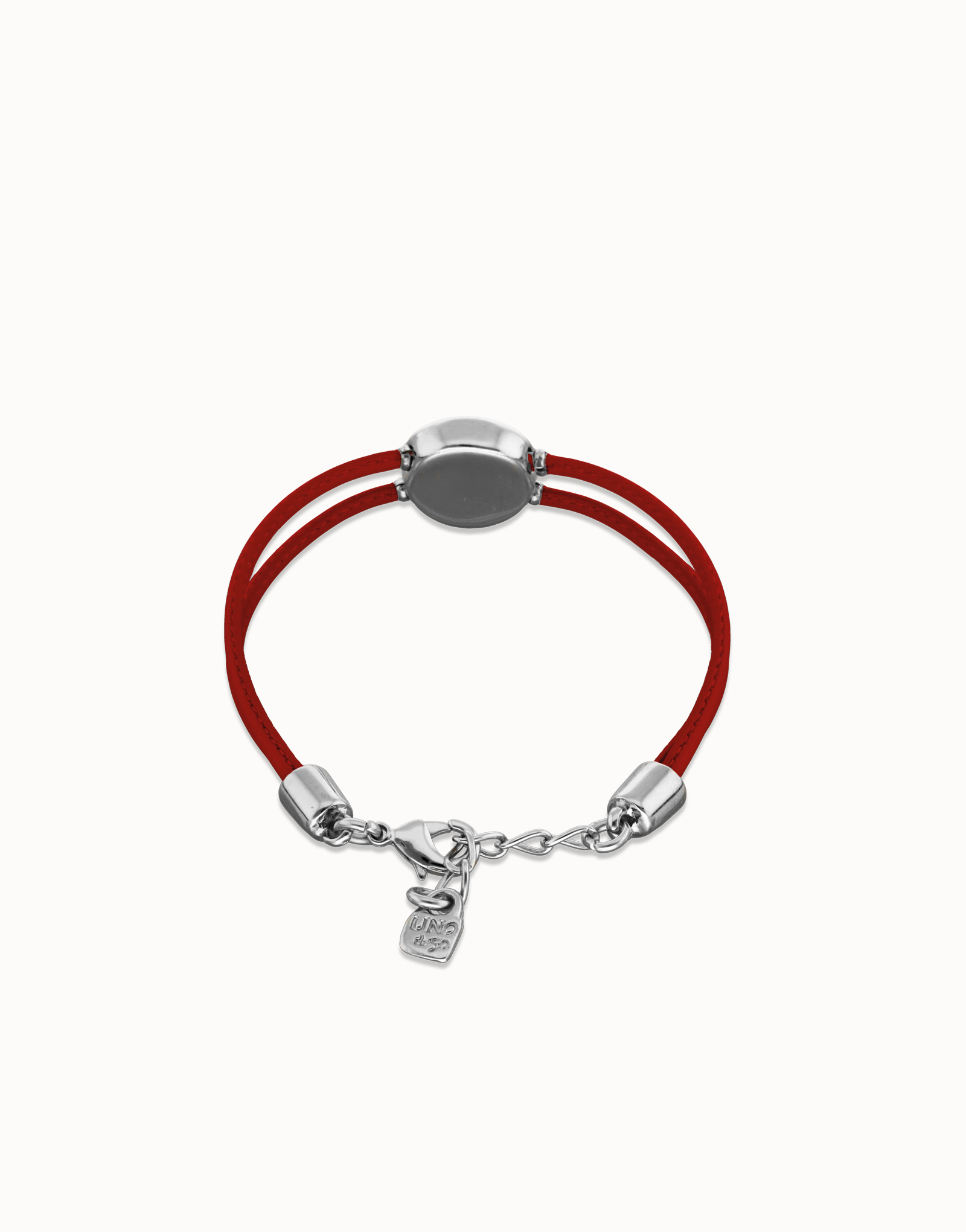 Double red leather birthstone bracelet with eye, Silver, large thumbnail