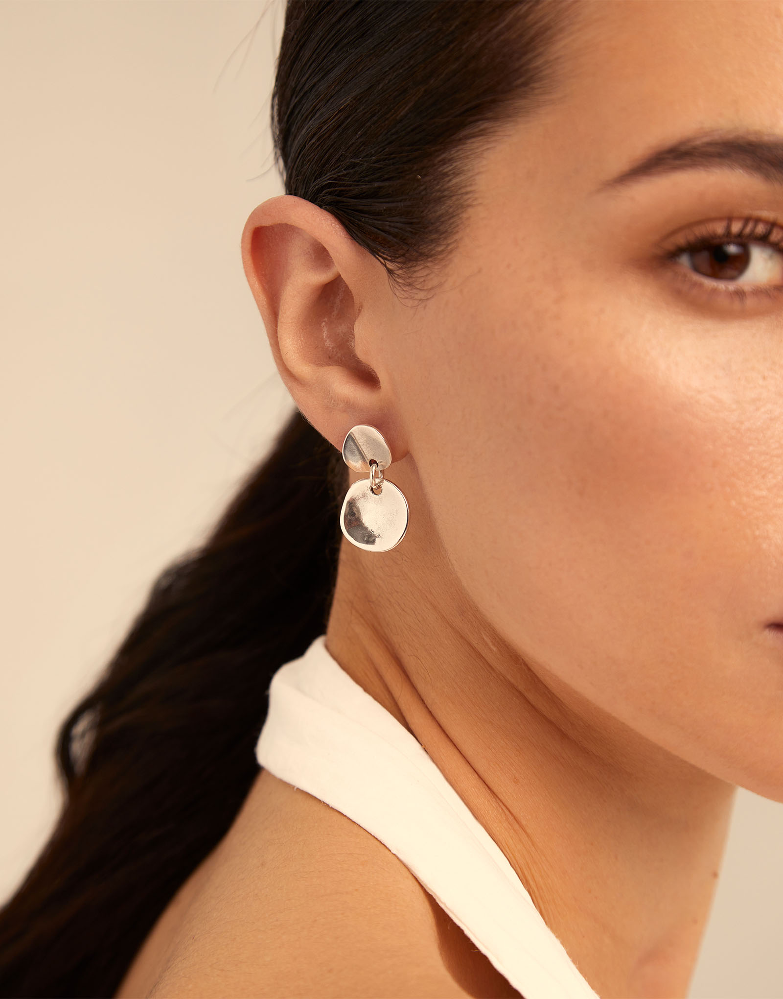 Circle drop earrings, Silver, large thumbnail