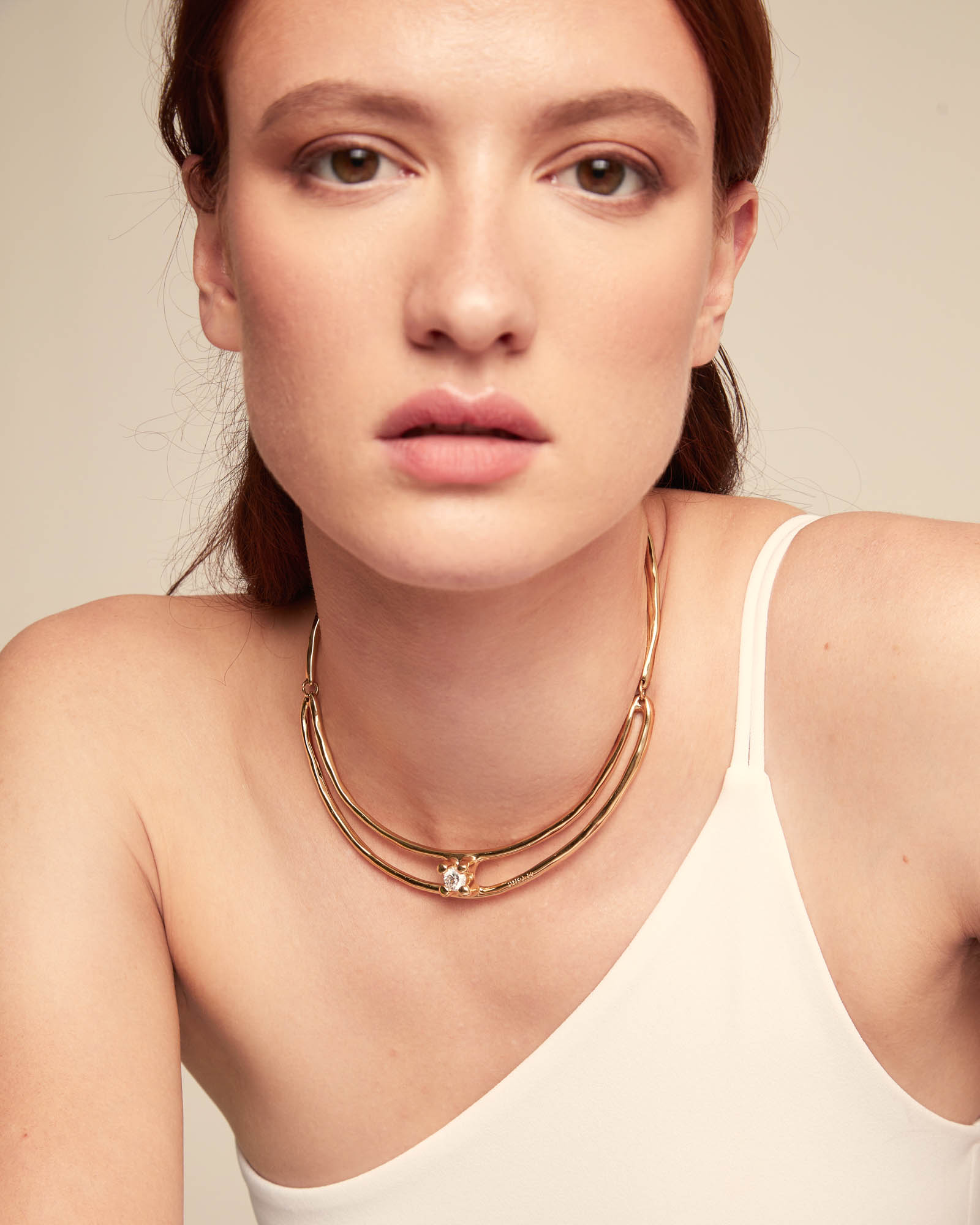 Choker necklace with white cubic zirconia, Golden, large thumbnail
