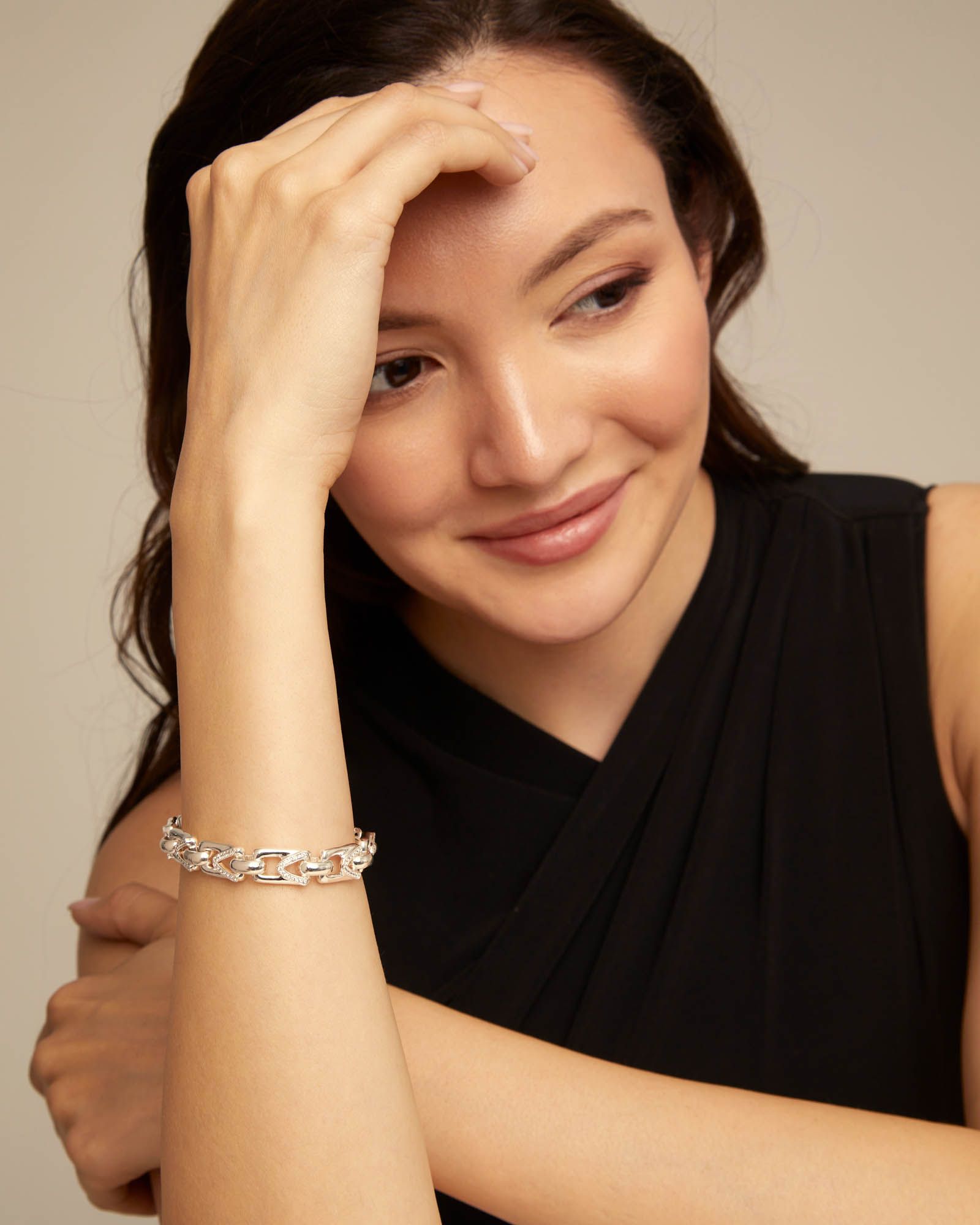 Bracelet plaqué argent avec petits maillons et topazes, Argent, large thumbnail