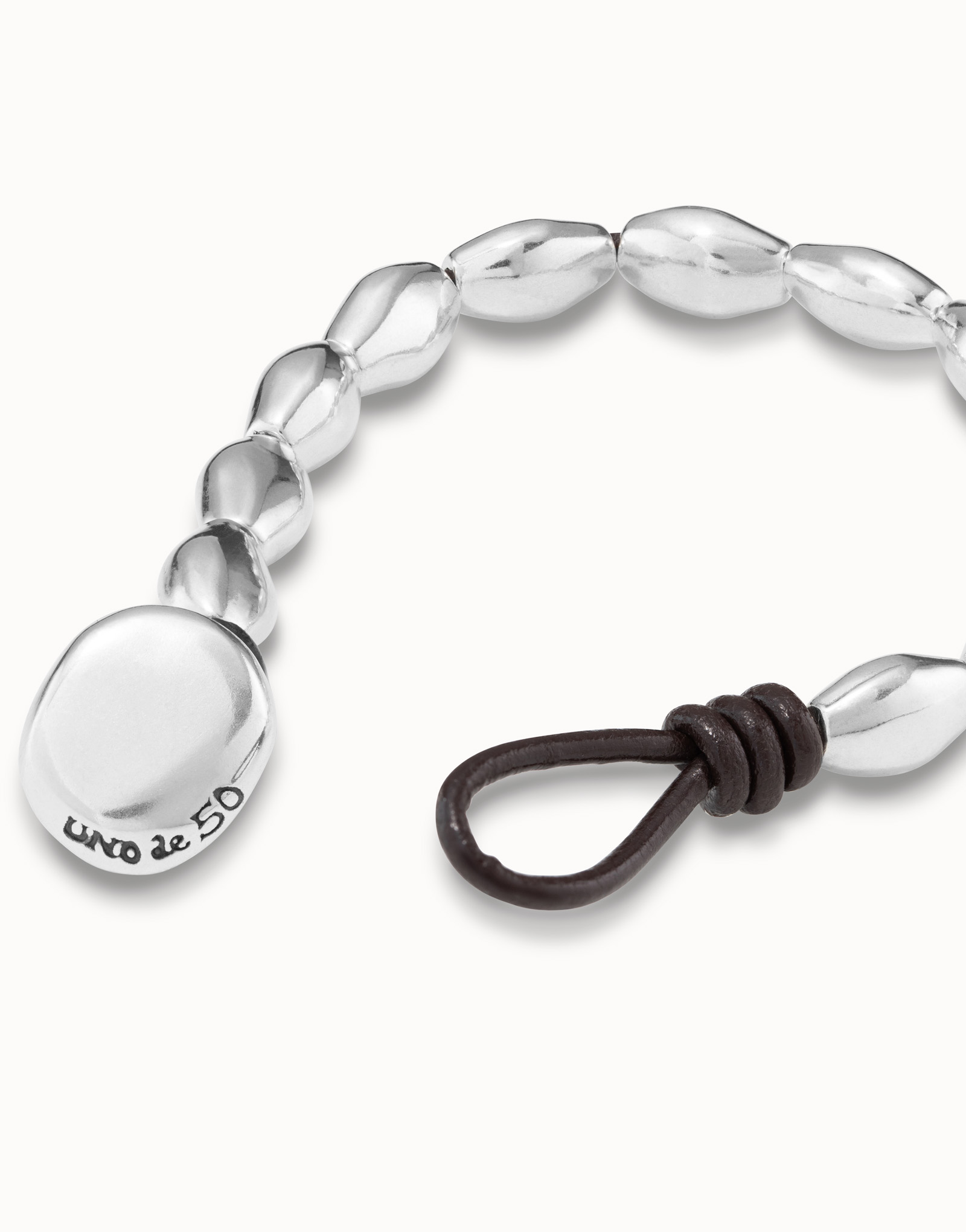 Beaded leather bracelet, Silver, large thumbnail