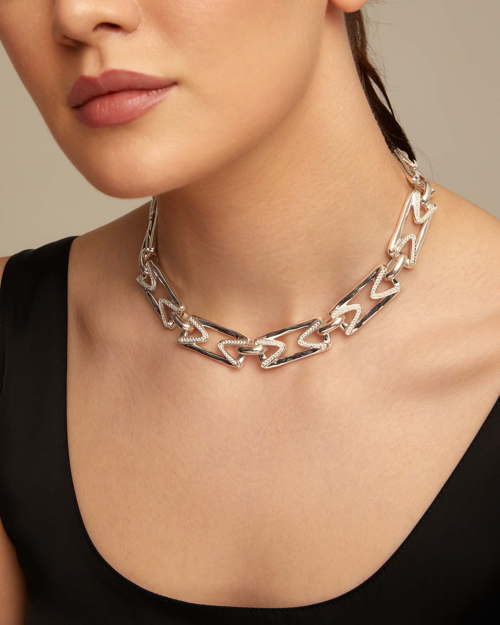 Collier blue plaqué argent avec doubles chaîne à cristaux bleus, Argent, large thumbnail