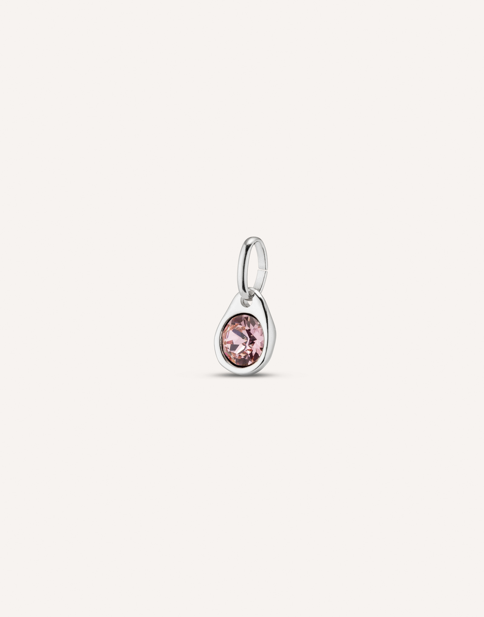 Charm with a pink crystal, Silver, large thumbnail