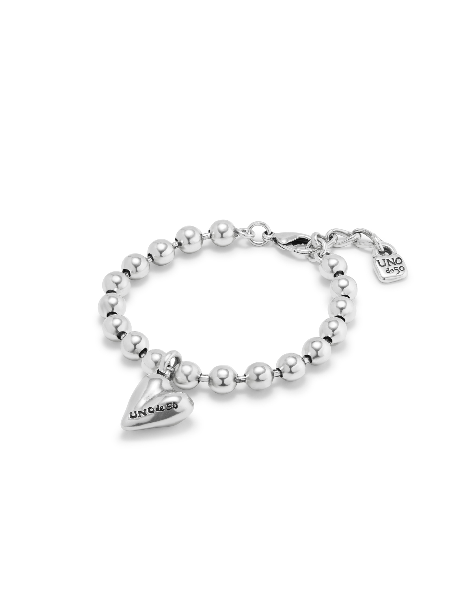 Beaded bracelet with a heart charm, Silver, large thumbnail