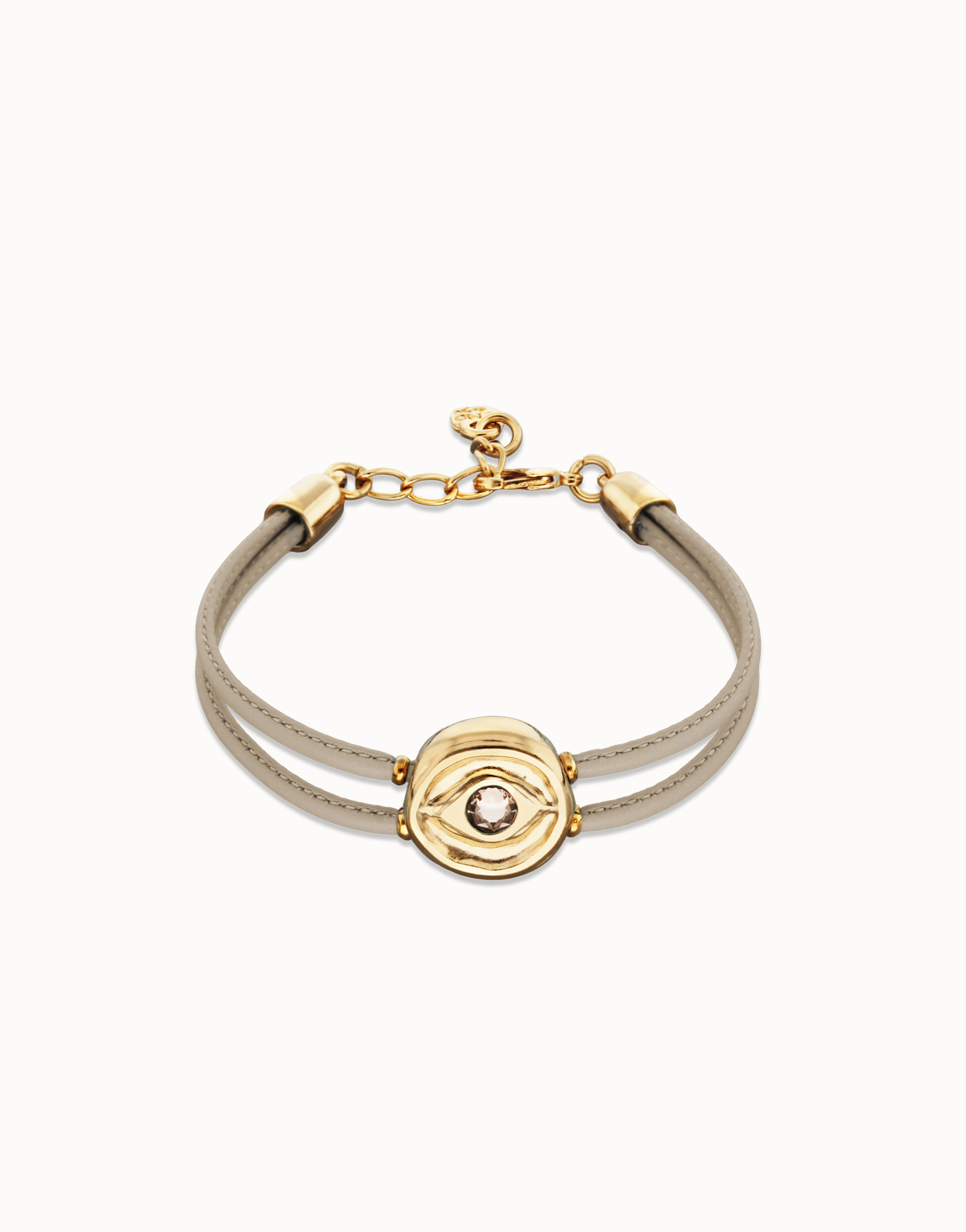 Double ivory leather birthstone bracelet with eye, Golden, large thumbnail
