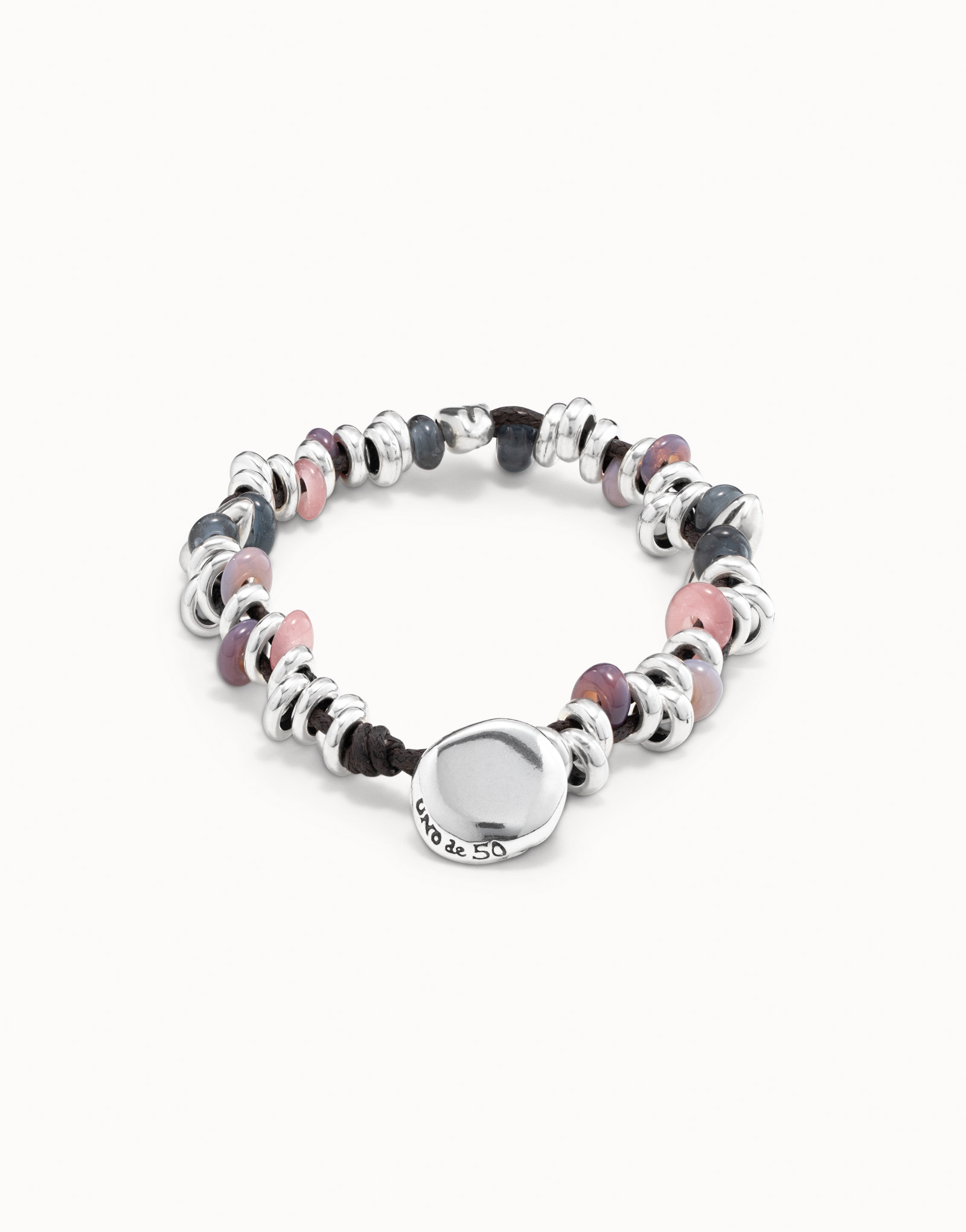 Beaded bracelet with leather, , large thumbnail
