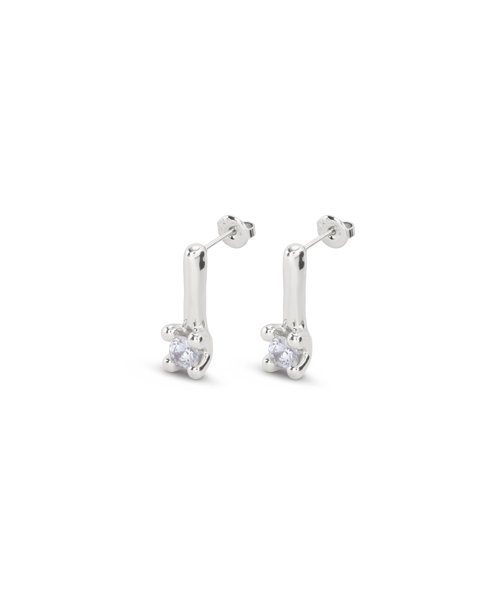 Drop earrings with white cubic zirconia, Silver, large thumbnail