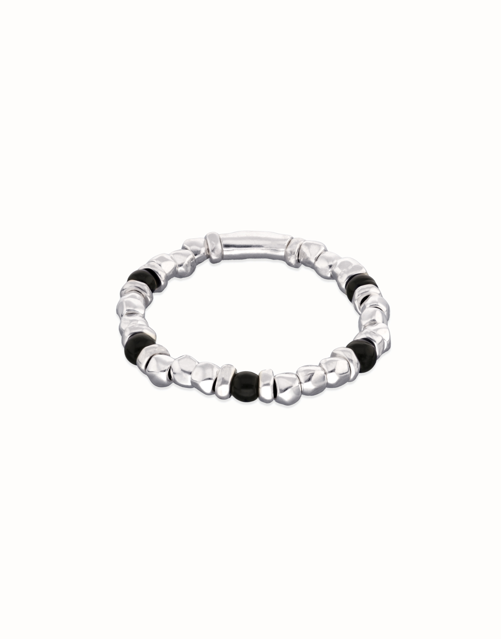 Beaded bracelet with silver and black Murano glass beads, Silver, large thumbnail