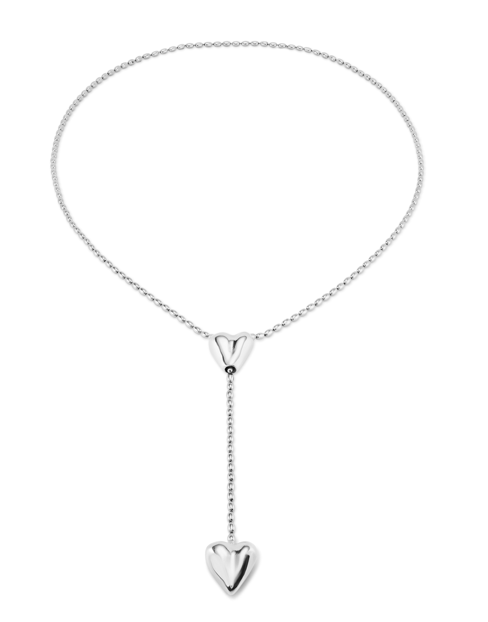 Long adjustable chain necklace with two hearts, Silver, large thumbnail