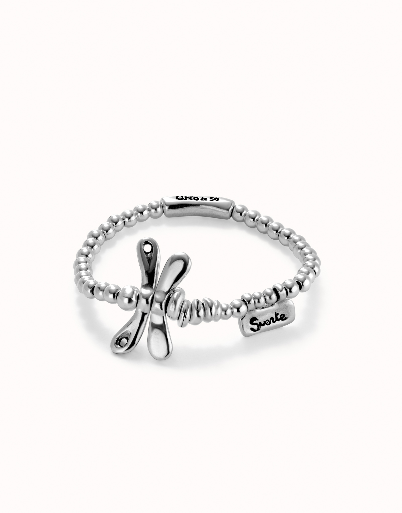 Elastic bracelet with sterling silver-plated dragonfly, Silver, large thumbnail