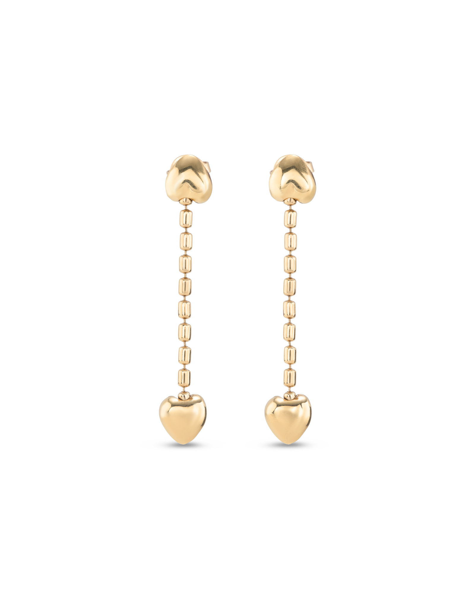 Drop earrings with small hearts, Golden, large thumbnail