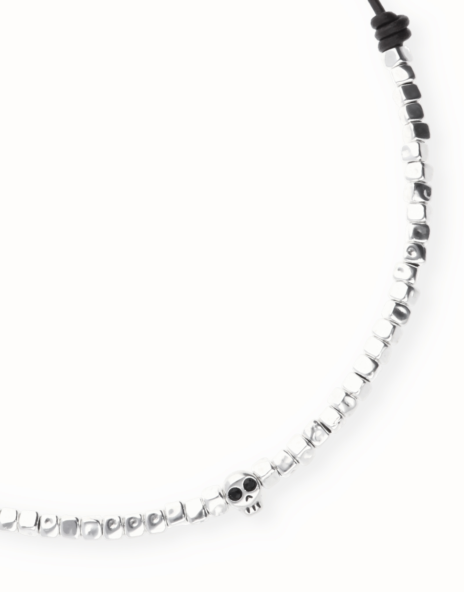 Leather necklace with beads and skull detail, Silver, large thumbnail