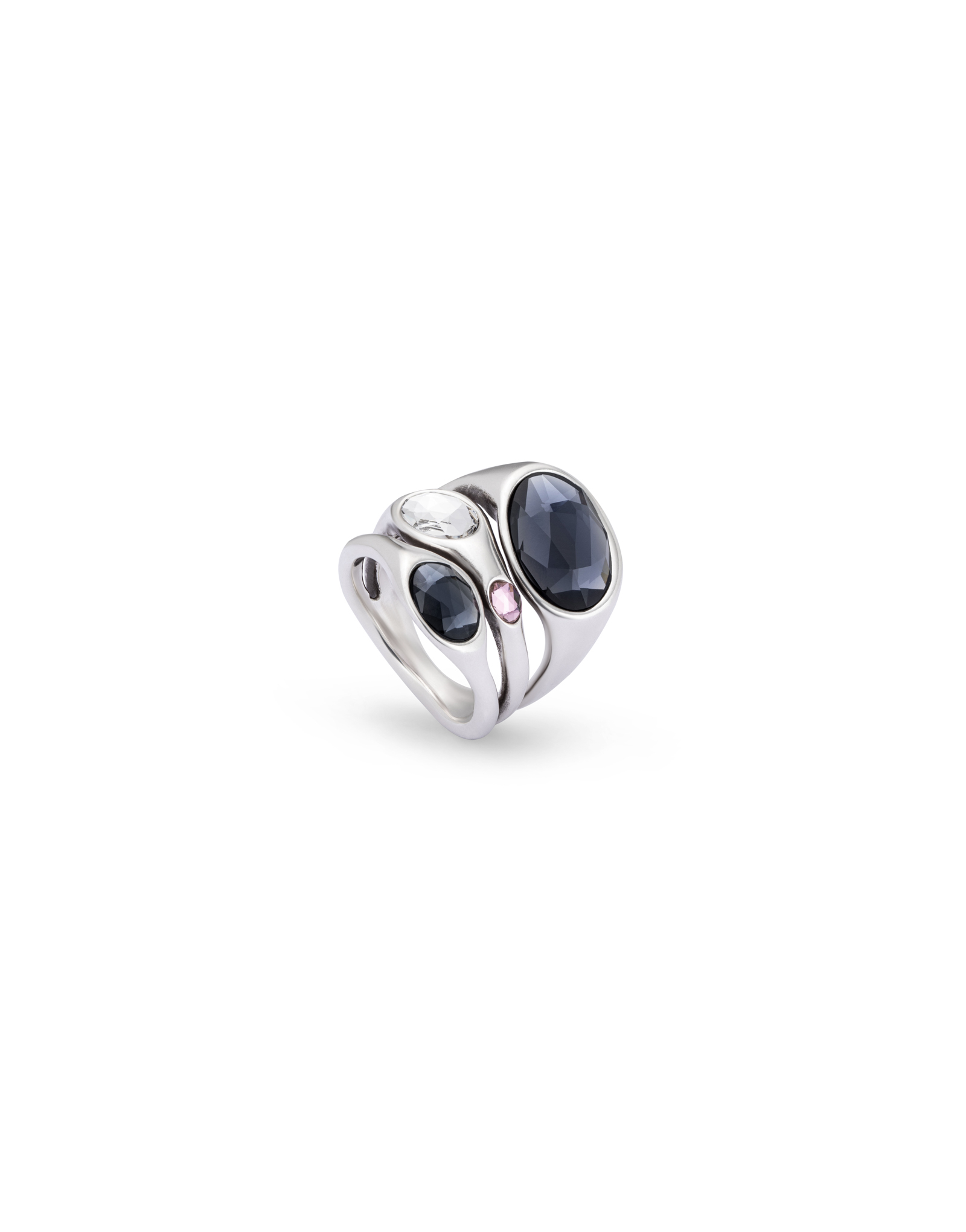 Ring with crystals with different sizes, Silver, large thumbnail