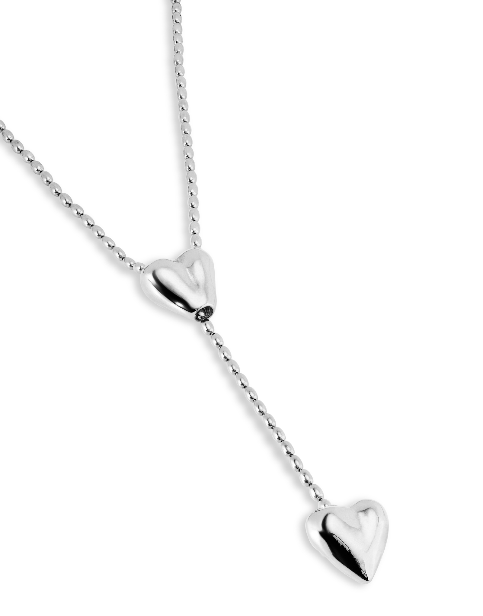 Long adjustable chain necklace with two hearts, Silver, large thumbnail
