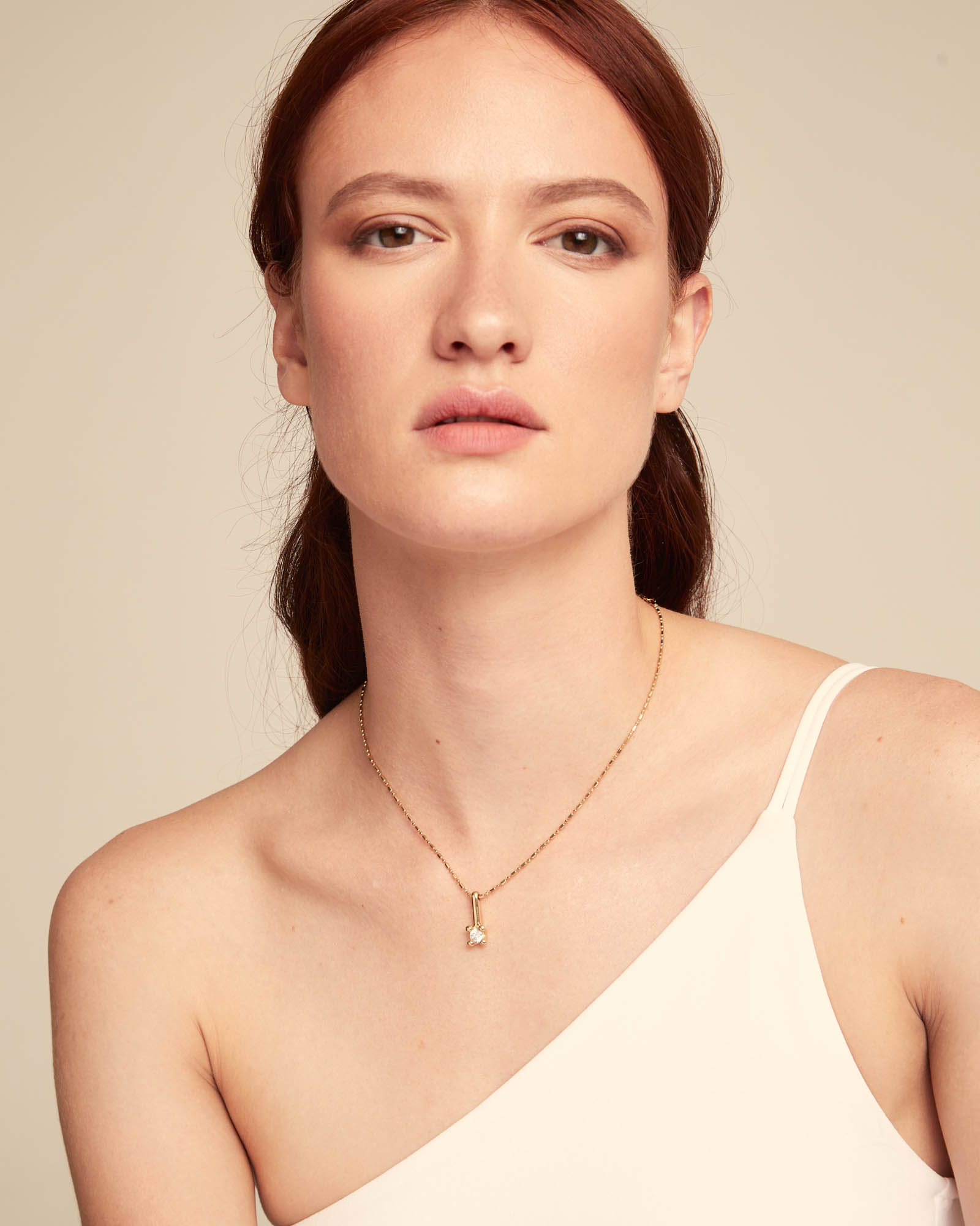 Short chain necklace with white cubic zirconia, Golden, large thumbnail