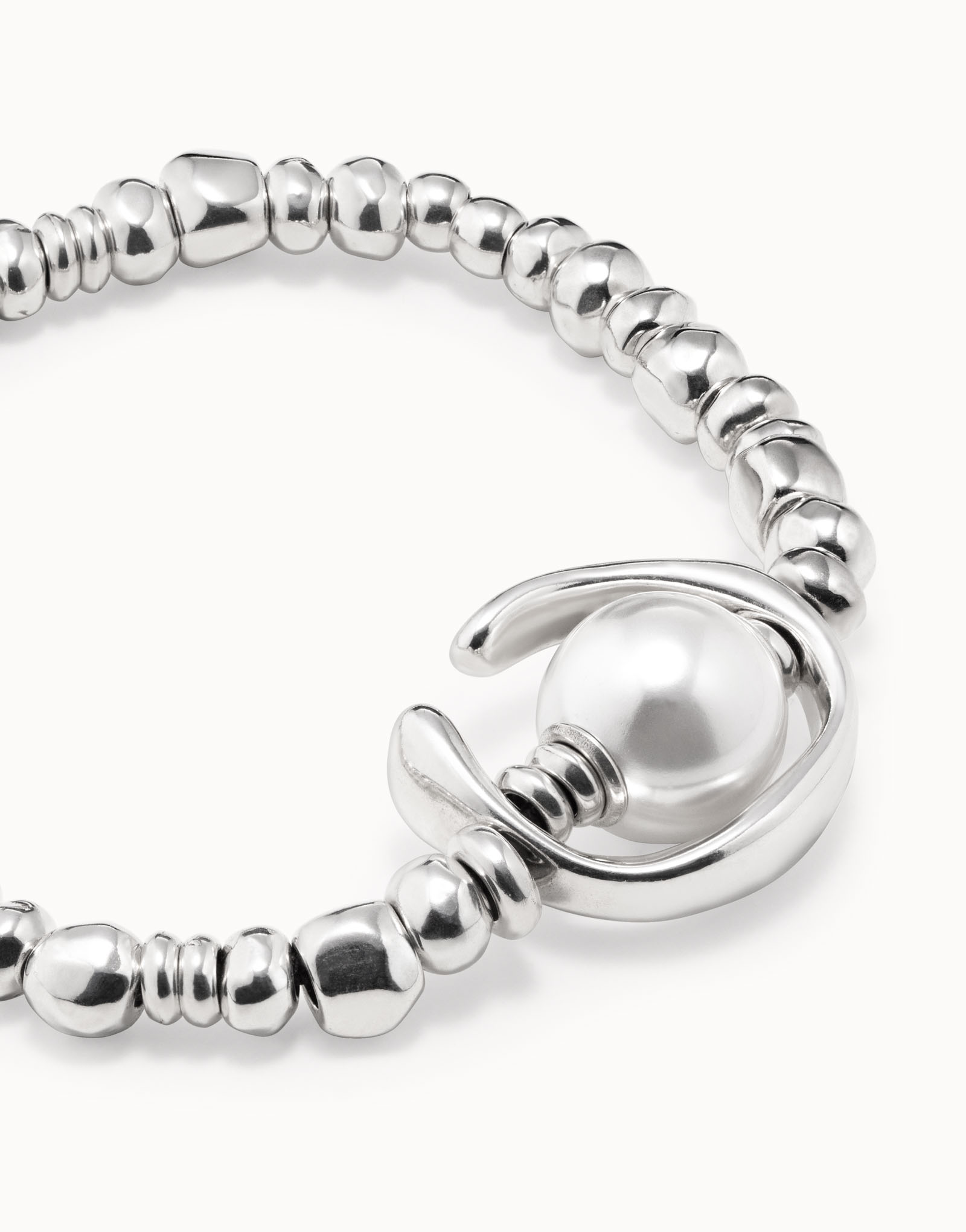 Beaded stretch bracelet with a pearl, Silver, large thumbnail